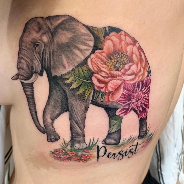 Elephant and flowers by Hector Concepcion Tattoos
